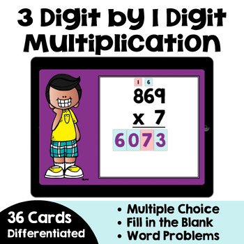 Preview of 3 Digit by 1 Digit Multiplication Boom Cards - Self Correcting