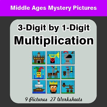 3-Digit by 1-Digit Multiplication - Color By Number Math Mystery Pictures