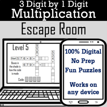 Preview of 3 Digit by 1 Digit Multiplication Activity: Digital Escape Room Breakout Game