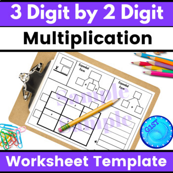 Preview of 3 Digit by 2 Digit Area Model Multiplication Worksheet Chart 4.NBT.5