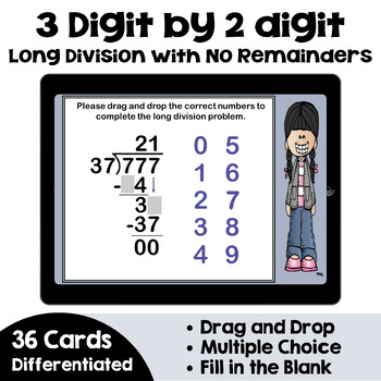 Preview of 3 Digit by 2 Digit Long Division Boom Cards - Self Correcting and Interactive