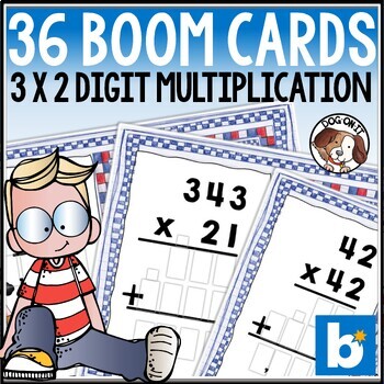 Preview of 3 Digit by 2 Digit Multiplication Boom Cards Digital Task Cards with Times Table