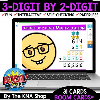 Preview of 3 Digit by 2 Digit Multiplication Boom Cards Back to School 