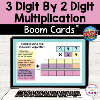 Preview of 3 Digit by 2 Digit Multiplication Boom Cards - Digital Task Cards 