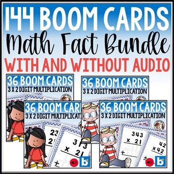 Preview of 3 Digit by 2 Digit Multiplication Boom Cards with Audio Options Mega Bundle