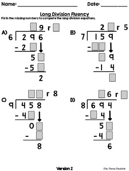 3 digit divided by 1 digit scaffolded long division fluency worksheets