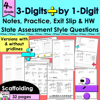 Preview of 3-Digits Divided by 1-Digit notes, CCLS practice, exit slip, HW, spiral review