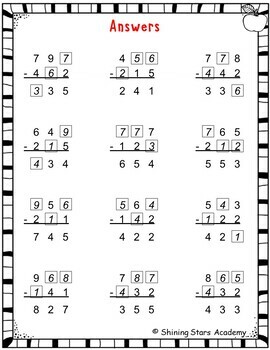 3 Digits Subtraction missing without Regrouping Worksheets Math problems