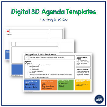 Preview of 3-Dimensional Digital Blank Agenda Templates for Google Slides™ - For NGSS