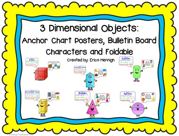 Preview of 3 Dimensional Figures: Anchor Chart Posters, Characters, and Foldable TEKS Based