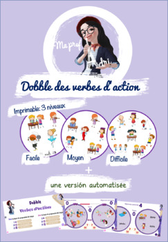 Preview of 3 Dobbles games - French action verbs - les verbes d'action pdf + online