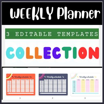 Preview of 3 Editable Colorful Weekly Schedule Planners Google Slides Template Collection