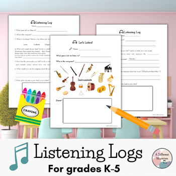 Preview of 3 Elementary Listening Logs - General Music - Grades K-5
