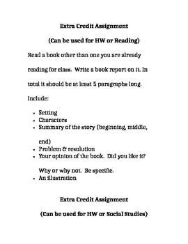 extra credit assignments for middle school english