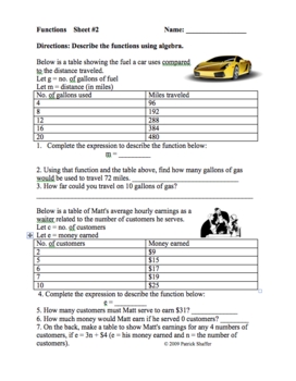 3 functions algebra math activity worksheets real world gr 6