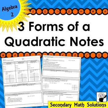 Preview of 3 Forms of a Quadratic Equation Notes