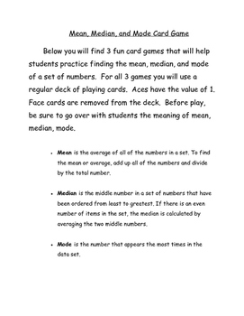 3 Math Games Mean Median And Mode Card Games By Melissa Murphy
