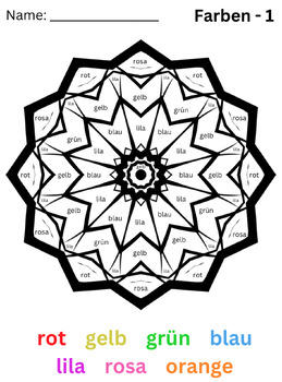 Preview of 3 German Color by Number Mandala Pages + 2 Quizzes / Tests (Deutsche Farben)