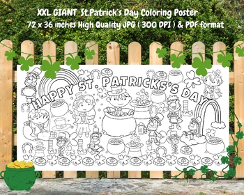 Preview of 3 Giant Coloring Posters | 72 x 36 in Valentines Day + Birthday +St.Patricks Day
