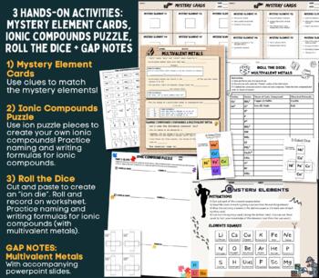 Preview of 3 Hands-on Activities + Gap Notes: Ionic Puzzle, Mystery Elements, Roll the Dice