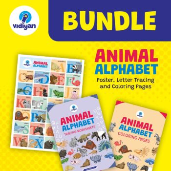 Preview of 3 IN 1 - ANIMAL ALPHABET BUNDLE - Poster, Coloring Pages and Letter Tracing
