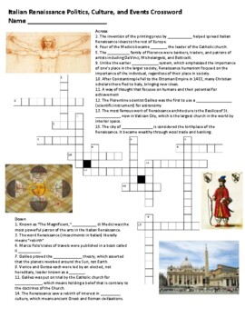 3 Italian Renaissance Crossword Puzzles: Arts Lit Geog Politics
