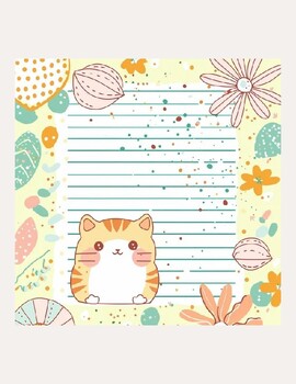 Preview of 3 Kawaii Kitty Stationary Pages --Digital Printable Download