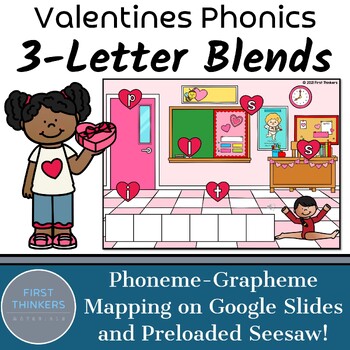 Preview of 3 Letter Blends Digital Valentines Day Phonics Game Google Slide Seesaw Trigraph