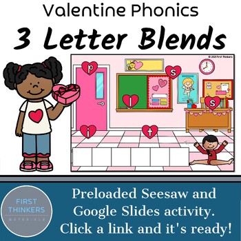 Preview of 3 Letter Blends Digital Valentines Day Phonics Games Google Slides Seesaw Free