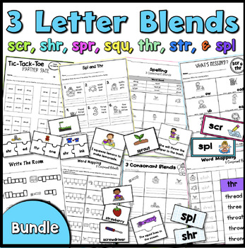 3 Letter Blends Trigraphs Bundle Worksheets, Games, Activities | TPT