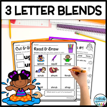 3 Letter Blends/ Trigraphs - Triple Consonant Blends Worksheets - NO PREP