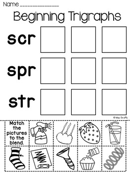 3 Letter Blends Trigraphs Worksheets Activities No Prep By Miss Giraffe