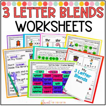 3 Letter Blends Phonics Worksheets | scr spl str shr squ thr | TpT