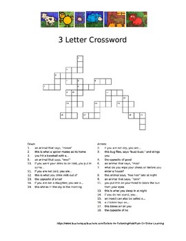 3 Letter Word Crossword Puzzle by Rain or Shine Learning TpT