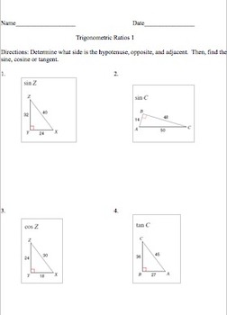 Preview of 3 Level Tiered Introductory Trigonometry Worksheets, RTI