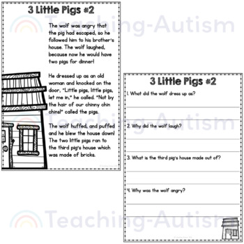 3 Little Pigs Reading Comprehension Passages and Questions by Teaching