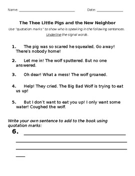 3 Little Pigs and the New Neighbor- Quotation Marks by Meghan Pereira