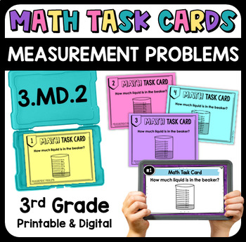 Preview of Measurement: Mass and Liquid Volume Math Task Cards + Digital 3.MD.2