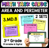 Area and Perimeter Math Task Cards with Digital 3.MD.8 - TWO SETS