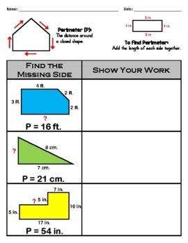 perimeter with missing side worksheets teaching resources tpt