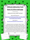 3 Minute Subtraction Tests - 2-9 Facts - Aligns with Common Core