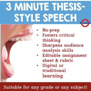 Preview of 3 Minute Thesis-Style Speech--Suitable for Any Subject or Grade!