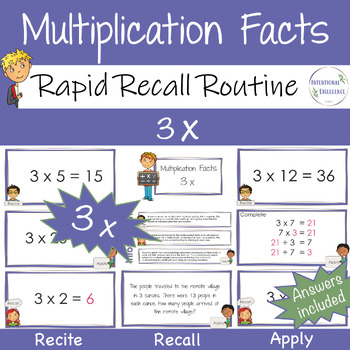 Preview of FREE Multiply by 3 Multiplication Basic Facts Math WARM UP Times Tables Review