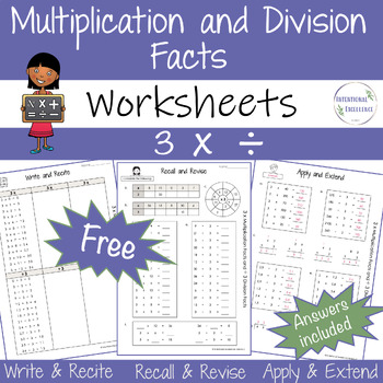 Preview of 3 Multiplication Division Basic Facts Math WORKSHEETS Homework Times Tables