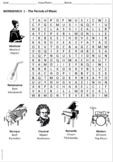 3 Music Word searches (Periods of Music, Instruments of th