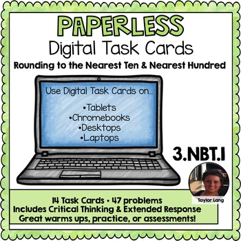 Preview of 3.NBT.1 Rounding to Nearest Ten & Nearest Hundred Digital Task Cards