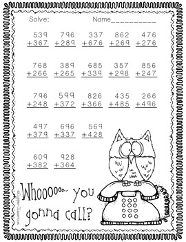 3.NBT.2 Halloween Themed 3-Digit Addition with Regrouping by Copper