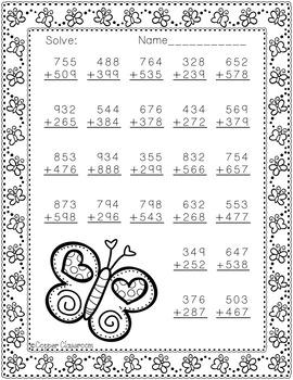 3.NBT.2 Spring Themed 3 Digit Addition With Regrouping by Copper Classroom