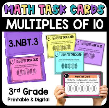 Preview of Multiplying by Multiples of 10 Math Task Cards with Digital 3.NBT.3
