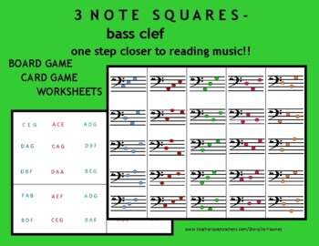 Preview of 3 NOTE SQUARES - BASS CLEF ... one step closer to reading music